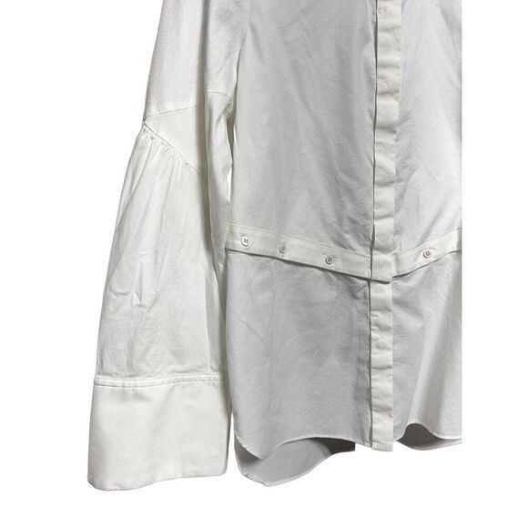 Per Se by Carlisle White Cropped Utility Button Up Long Sleeve Blouse Size 4 - Picture 2 of 5